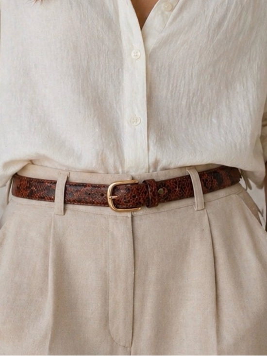 Sandra Angelozzi Accessories - Brown Textured Leather Belt with Gold Buckle